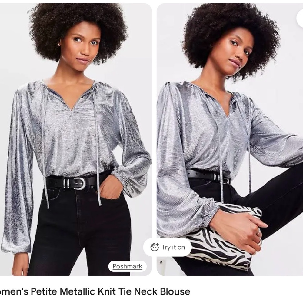 LOFT Metallic Silver Blouse